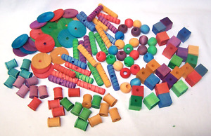125 BIRD TOY PARTS ASSORTMENT ASSORTED SMALL TO MEDIUM PARROTS COLORED WOOD