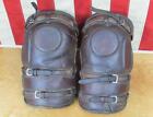 Vintage Polo Brown Leather Riding Knee Guards Pads 3 Buckle Straps Great Shape!