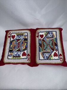 Lillian Vernon Red Velvet Playing Card holder King & Queen with 2 deck of cards