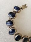 Vintage Serling Silver Sodalite? Mexico Bracelet Blue & White Cabochon Stones