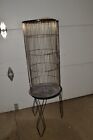1960s Vintage MCM Metal Bird Cage With Hairpin Legs Stand, Top And Tray, 45