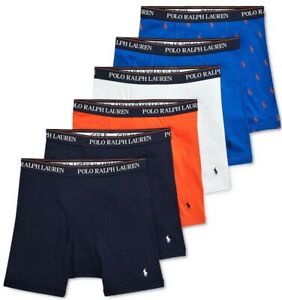 Polo Ralph Lauren 6 PACK Boxer Briefs Orange Navy Blue Classic Underwear SALE !!