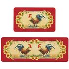 Farmhouse Kitchen Rugs and Mats Set of 2 Farm Red Rooster Kitchen Rug Washabl...