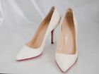 CHRISTIAN LOUBOUTIN White Leather Red Pumps Sandal Heels 37 Italy Authentic #B22
