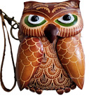 Owl With Wings Leather Wristlet Wallet Change Coin Purse Brown Zip Closure Key