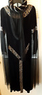 Women XL Renaissance Dress Long Black Velvet Embroidery Gown Faire Ware Circlet