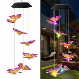 Solar Powered Color Changing LED Butterfly Wind Chimes Lights Home Garden Decor