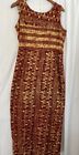 African Long cotton Sundress Genuine wax batik GHANA zip Graphic Rust Gold LARGE