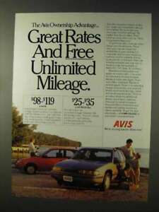 1990 Avis Car Rental Ad - Great Rates Free Mileage