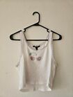Forever 21 White Cropped Tank with Bedazzled Cherries