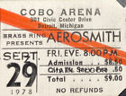 Aerosmith Concert Ticket September 29, 1978 Cobo Arena Detroit Looks Unused