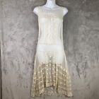 Antique 1930s Ivory Sheer Embroidered  Net Dress High Low Hem Lace Trim AS IS