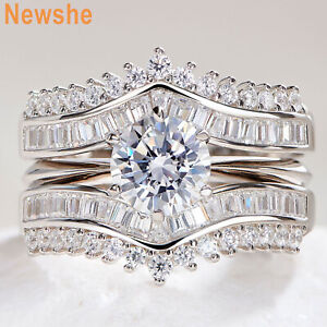 Newshe 3CT Sterling Silver Women Wedding Ring Set Engagement Promise Ring CZ