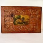 Vintage Carved Wood Jewelry Footed Box Scene Picture Hinged Lid