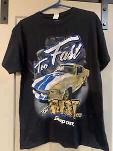 Snap-on Shirt Mens Black Too Fast For Rust Ford Mustang Shelby Graphic Car L