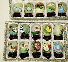 Vintage 15 POLISHED Hand Painted Onyx Chinese Eggs w Stands & Box