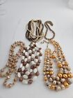 Vintage Estate MCM Lot Of Five Necklaces Ivory Peach And Brown Colors Mixed...
