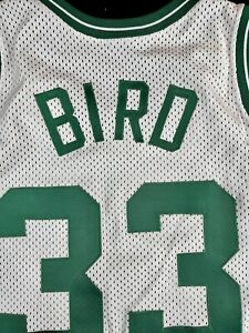 LARRY BIRD Boston Celtics RARE 80's Stitched WHITE Sand-Knit Jersey Sz 44=M/L