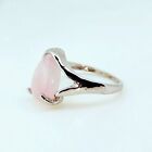 Natural Rose Quartz 15X10MM Pear 925 Sterling Silver Plated Handmade Ring Size 9