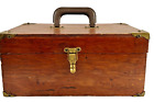 VTG Wood Tackle Box Tool chest Handmade Brass Handle Locking hinged 14”