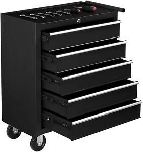 5-Drawer Rolling Tool Chest Tool Storage Cabinet w/ Top Cushion for Garage Black