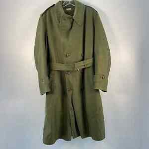 VTG US Army 51168 8405 261 6506 Green Belted Trench Coat With Belt Mens S Short