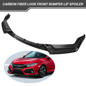 For 2017-2021 Honda Civic Hatchback Carbon Fiber Look Front Bumper Lip Spoiler