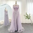 Luxury Crystal Lilac Evening Dress with Cape Sleeves,Yellow Mermaid Party Gown