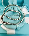 Return To Tiffany & Co. Mini Bead Blue Enamel Heart Silver Necklace