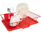 Sweet Home Collection 3-Piece Kitchen Sink Dish Drainer Set- Red
