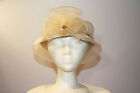 Women's White and Gold Sinamay Open Top Dress Hat with Bow