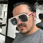 Men Sunglasses Fashion Flat Lens Large Big Shades Retro Vintage Beige Frame 2022