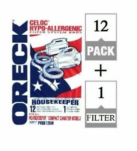 12 Pack Oreck XL Buster B Canister Vac Bags PKBB12DW Housekeeper Bag + Filter BB