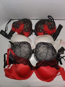 Victoria's Secret 36D Bras Lot of 4 Lace Rhinestone Red Black White strapless