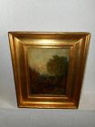 Antique oil painting +- 1880,{ Woodslandscape with a man working, is signed }.