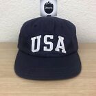 Vintage Polo Ralph Lauren USA Script Flag Fitted Blue Hat Size L Made In USA