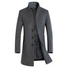 Mens Jacket Warm Woolen Trench Coat Single Breasted Overcoat Long Outwear Winter