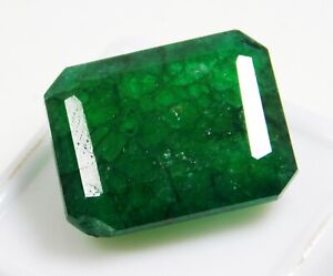 Certified 23.90 Ct Natural Emerald Cut Colombian Green Emerald Loose Gemstone