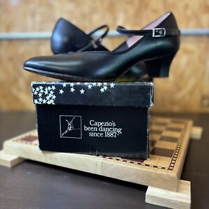 Vtg Capezio Dance Shoes Women 9.5 Leather Mary Jane Ballroom Salsa Heels USA
