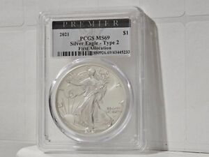 2021-W PREMIER LABEL PCGS MS69 $1 SILVER EAGLE - TYPE 2 - FIRST ALLOCATION