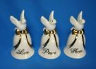 Love Peace Hope Dove Bells Small White Porcelain Gold Ribbons Christmas Message
