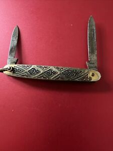 Vintage 1950 TOLEDO Scales Bird Penknife Pocket Knife ornate Gold Inlay