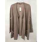 J. Jill 100% Cashmere Open Front Cardigan Sweater Plus 2X Taupe Heather