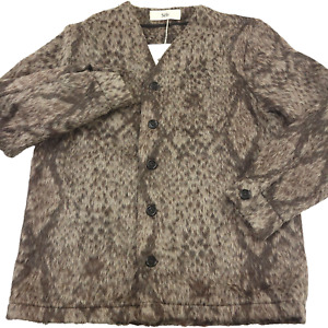 $350 Sefr Jurg Shaggy Knit Snake Print Gray V-Neck Cardigan Sweater Mens Medium