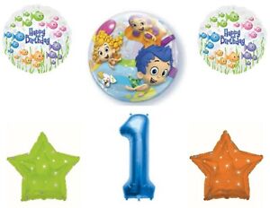 Bubble Guppies Blue 1st Happy Birthday party balloons Decoration Supplies 6piece