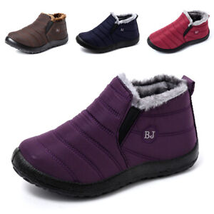 Women's Waterproof Winter Snow Boots Fur-lined Slip On Warm Outwear Ankle Shoes