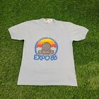 Vintage 1986 World-Exposition Expo-86 Shirt Women S/M-Short 17x22 Blue Vancouver