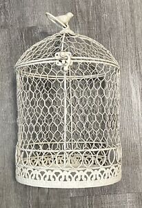 White Decorative Bird Cage 13 Inches Tall Hanging Metal  Plant Holder Decor GUC
