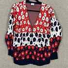 Cabi Upbeat Cardigan Sweater Women Small Blue Red Ikat Print Snap Knit Cozycore