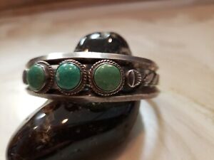 Old Pawn Silver Turquoise Cuff Bracelet Vintage - 3 round stones 42g